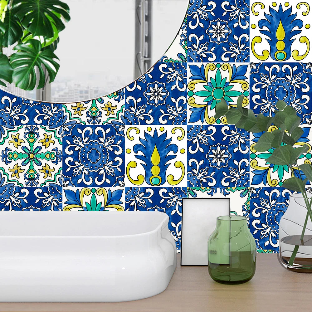 10 Pieces PVC Blue Gray Brick Wall Stickers