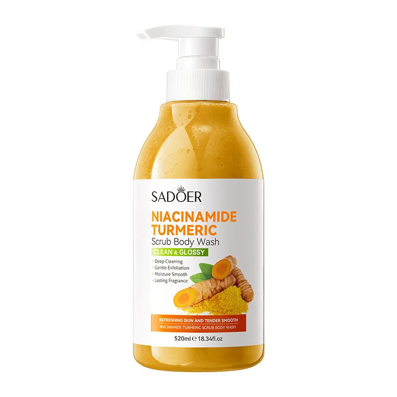 520Ml/Bottle Niacinamide Turmeric Scrub Shower Gel, Rich in Ingredients Such as Niacinamide and Turmeric Extract, with a Smooth and Delicate Scrub, Rich Foam, Gentle Bathing, Cleans Sweat and Other Dirt and Dead Skin Cells on