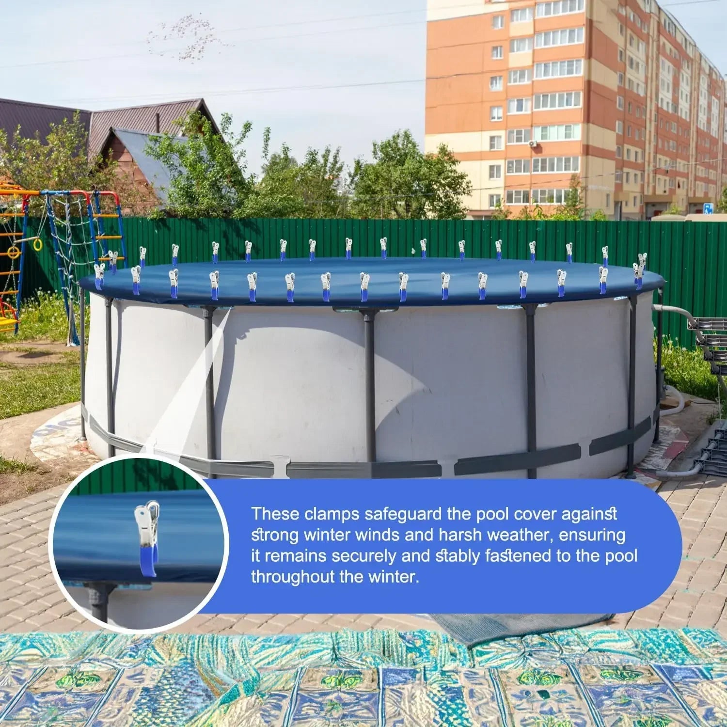 6/12pcs Durable Stainless Steel Pool Cover Clips with Blue Plastic Handle - Suitable for Ground Pool Covers and Photography