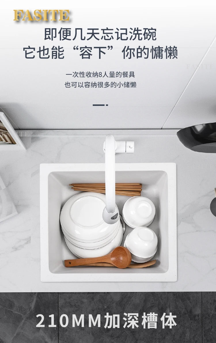 Bar counter square white quartz stone sink size single under counter kitchen vegetable basin - Daisan Mart