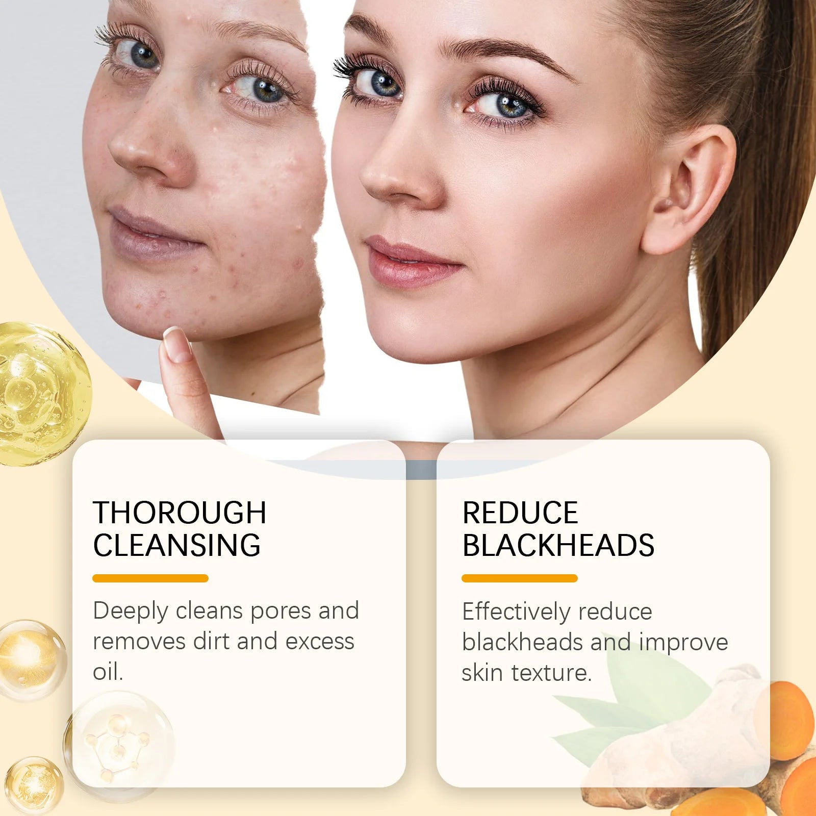 Brightening Facial Cleanser Turmeric Moisturize Nourish Acne Blackhead Remover Clean Pores Rejuvenation Wash Foam Face Cleanser