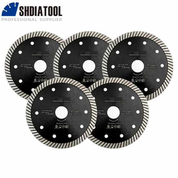 SHDIATOOL 5Pcs Dia125mm Superthin Diamond Turbo Saw Blade Ceramic Tile Marble Granite Cutting Disc 5inch Circular Disc Cutter