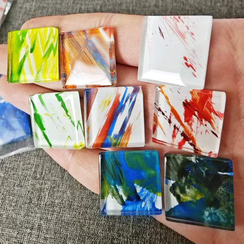 114gram/4oz Square Glass Mosaic Tiles 2.4cm/0.95in Length 4 Kinds Optional 0.4cm/0.16in Thickness Tile