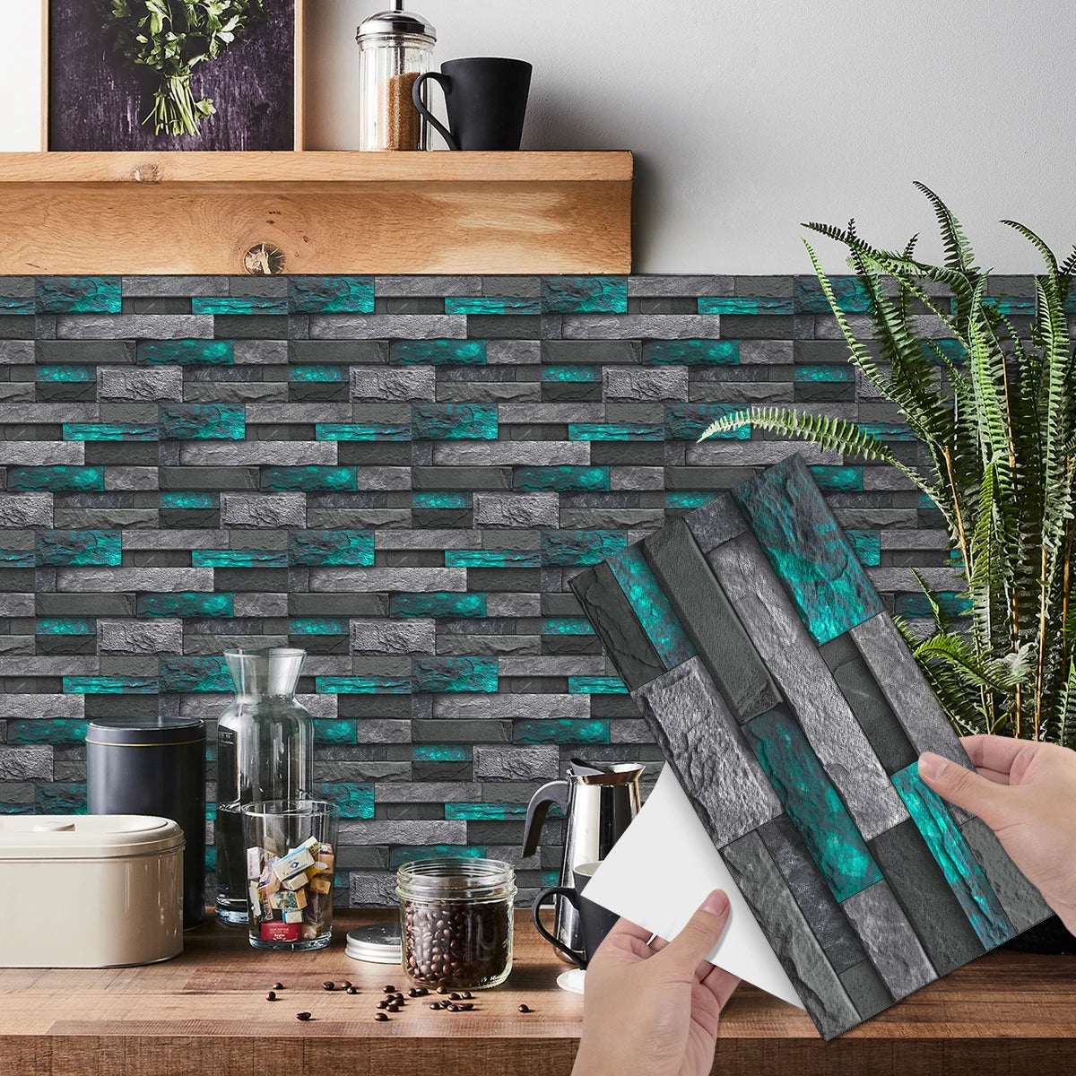 6Pcs 3D Self-Adhesive Wall Sticker 30x15cm Oil Proof Waterproof Brick Stone Imitation Brick Tile Stone Particle Wallpaper Decals