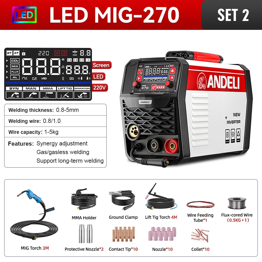 ANDELI 200A Semi-automatic Welding Machine MIG/LIFT TIG/MMA/Aluminum Welding/Spool Gun Inverter MIG Welder Gas Gasless Welding - Daisan Mart