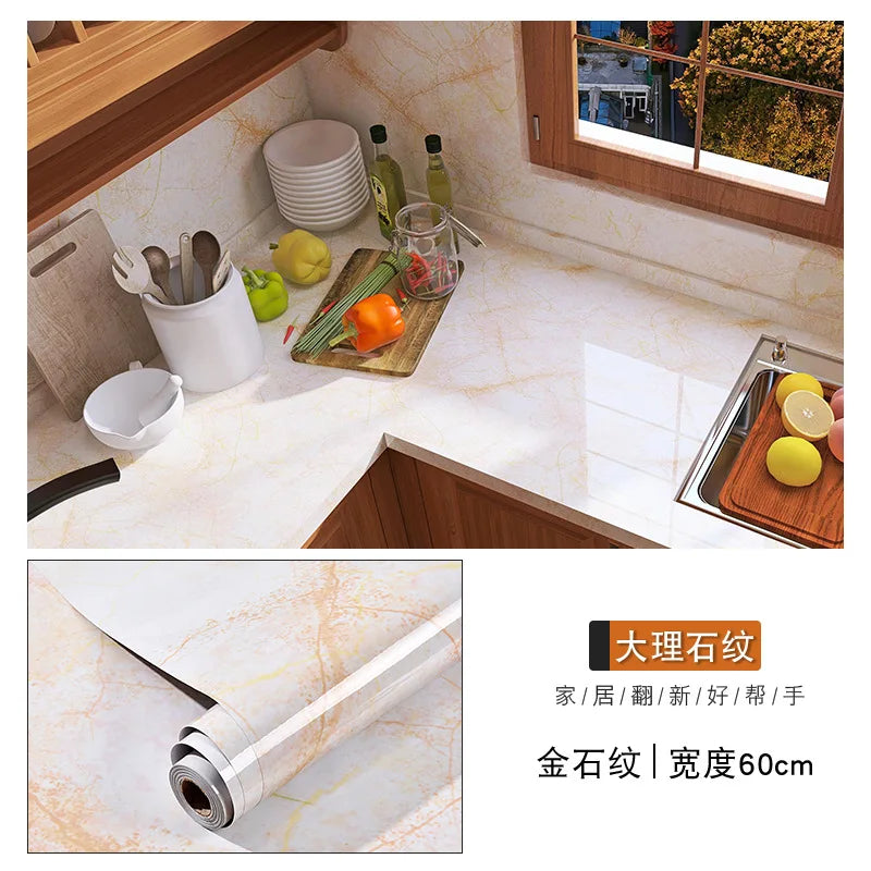 60cm Marble Vinyl Film Self Adhesive Wallpaper Bathroom Kitchen Cupboard Countertops Contact Paper PVC Waterproof Wall Stickers