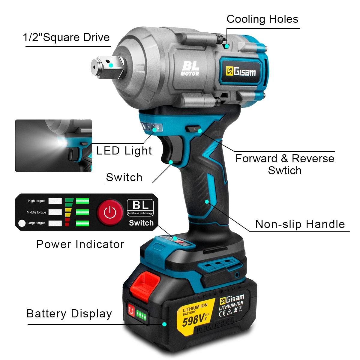 Máy Siết Bu Lông Không Chổi Than 2000N.M Gisam 18V - Daisan Mart