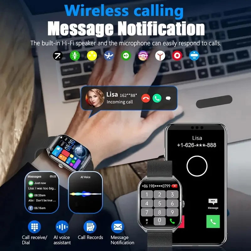 Đồng hồ thông minh mỏng nhẹ 1.96'' hỗ trợ 100+ môn thể thao