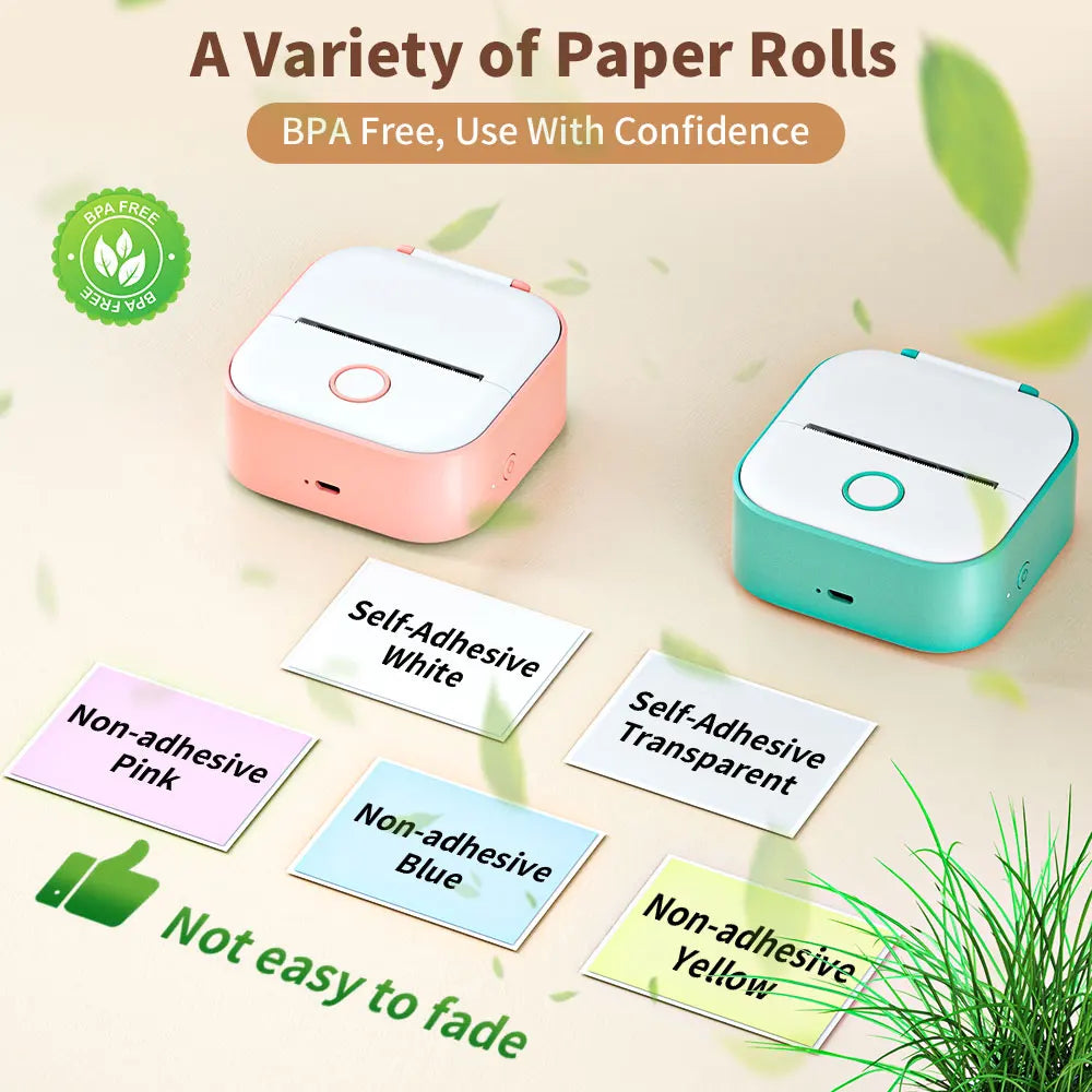 Phomemo Portable Mini Thermal Printer T02 Mini Pocket Label Printer DIY Self-adhesive Sticker Label Machine Various Label Paper - Daisan Mart