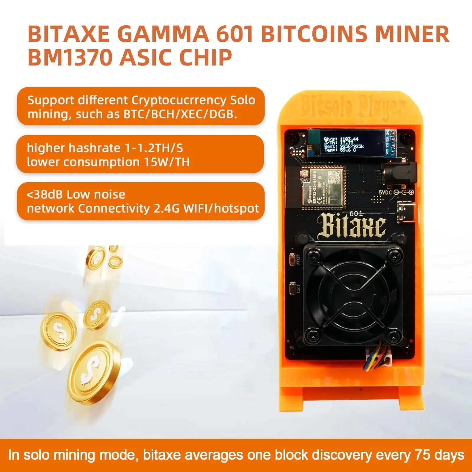 Bitaxe Gamma 601 Solo Bitcoins Miner 1.2TH/s Crypto Miners BM1370 Asic Chip BTC Asik Bitcoins Mining Machine asics kayano - Daisan Mart