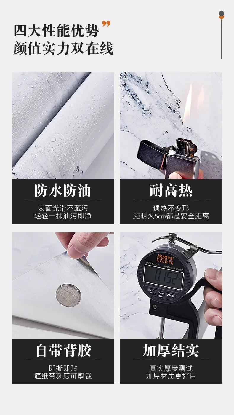 60cm Marble Vinyl Film Self Adhesive Wallpaper Bathroom Kitchen Cupboard Countertops Contact Paper PVC Waterproof Wall Stickers