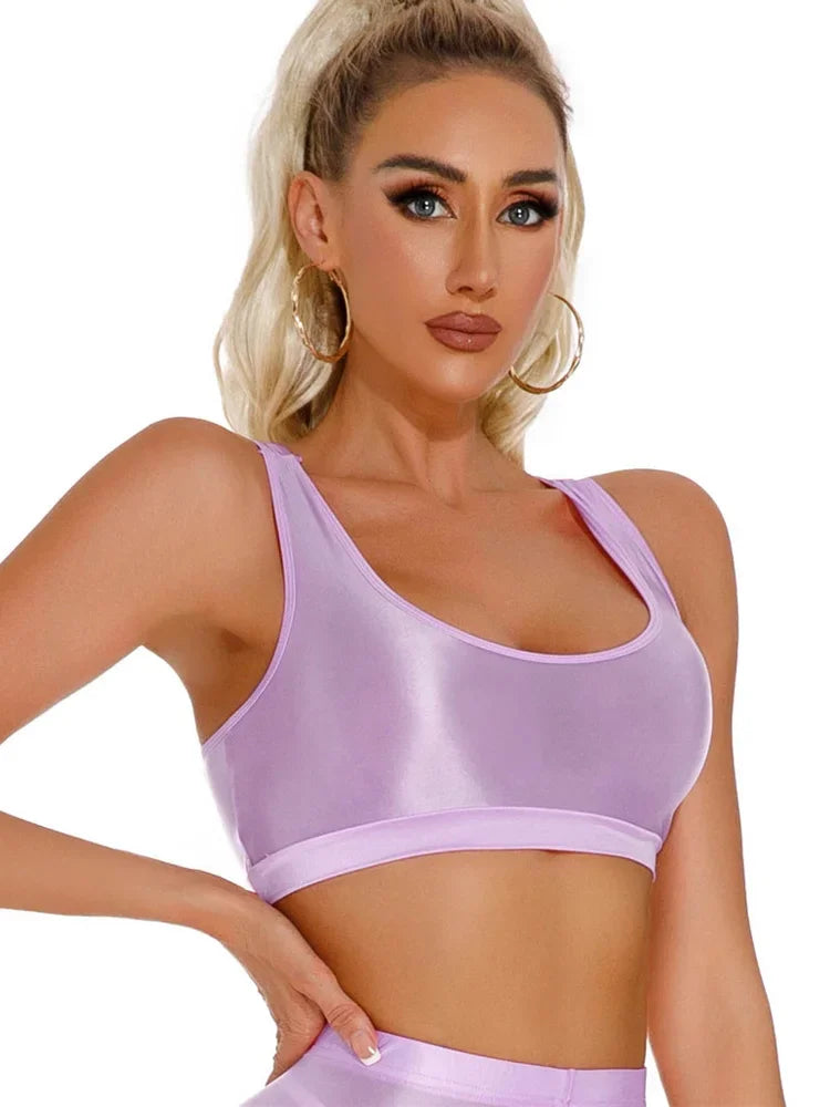 Women's Sexy Crop Top Bodycon Sports U-Neck