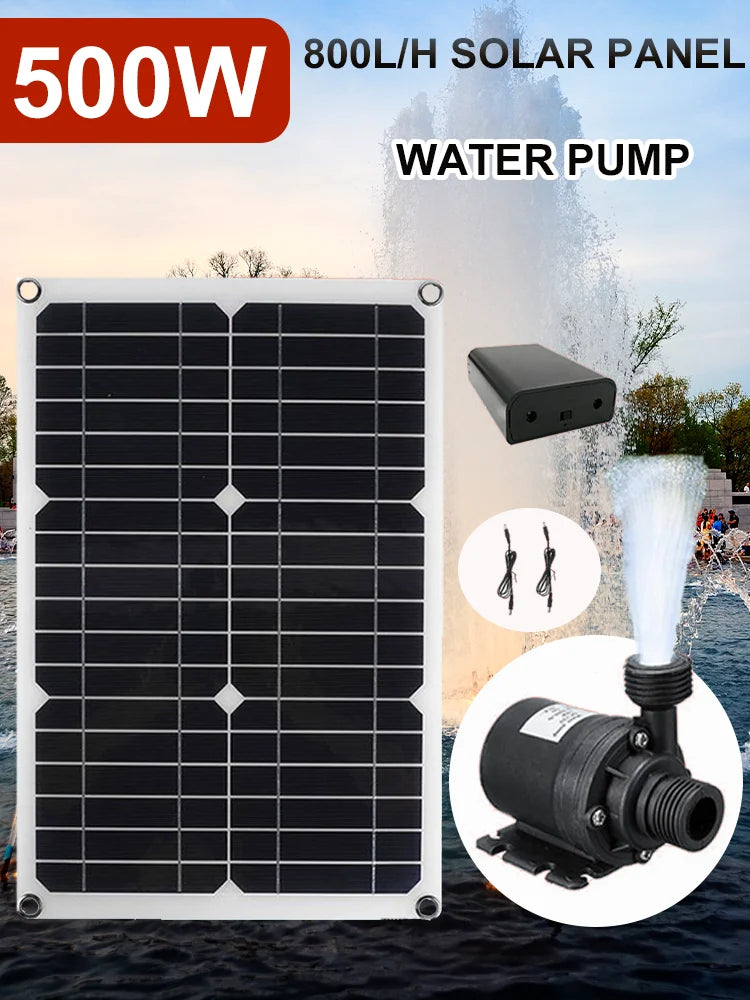 500W 800L/H Solar Panel Power Bank Water Pump Set Ultra-quiet Submersible Water Pump Motory Fish Pond Garden Fountain Decoration - Daisan Mart