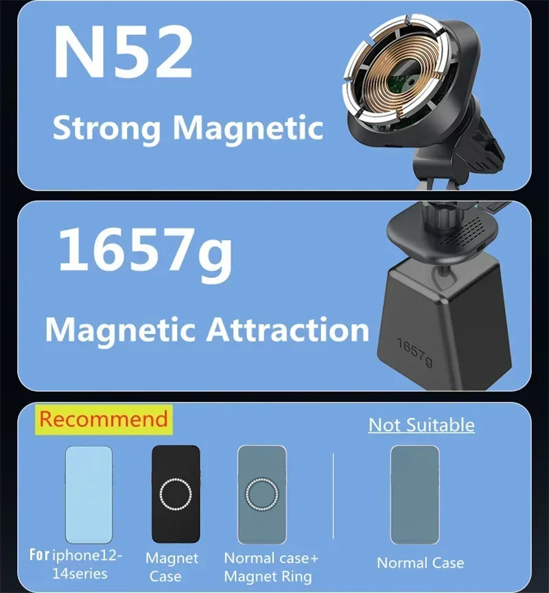 Magnetic Car Wireless Charger Stand Phone Holder Air Vent Mount Clip Support In Car Fast Charging for iPhone 16-12 Pro Max Mini