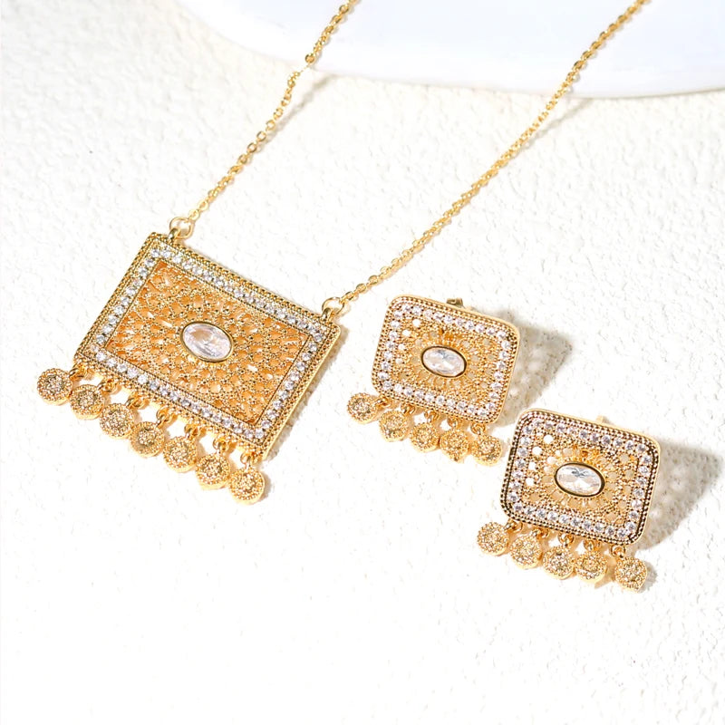 Gold Plated Boho Jewelry Set Necklace &amp; Earrings