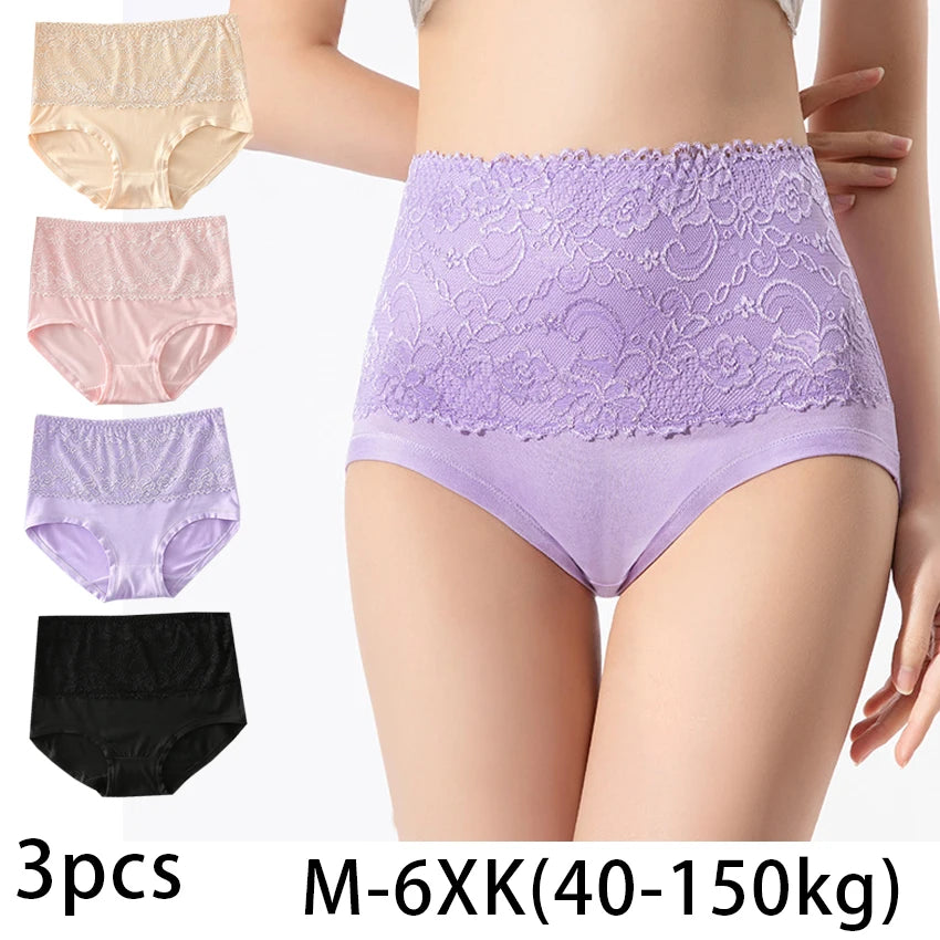 Women's High Waist Loose Fit Breathable Milk Lace Underwear