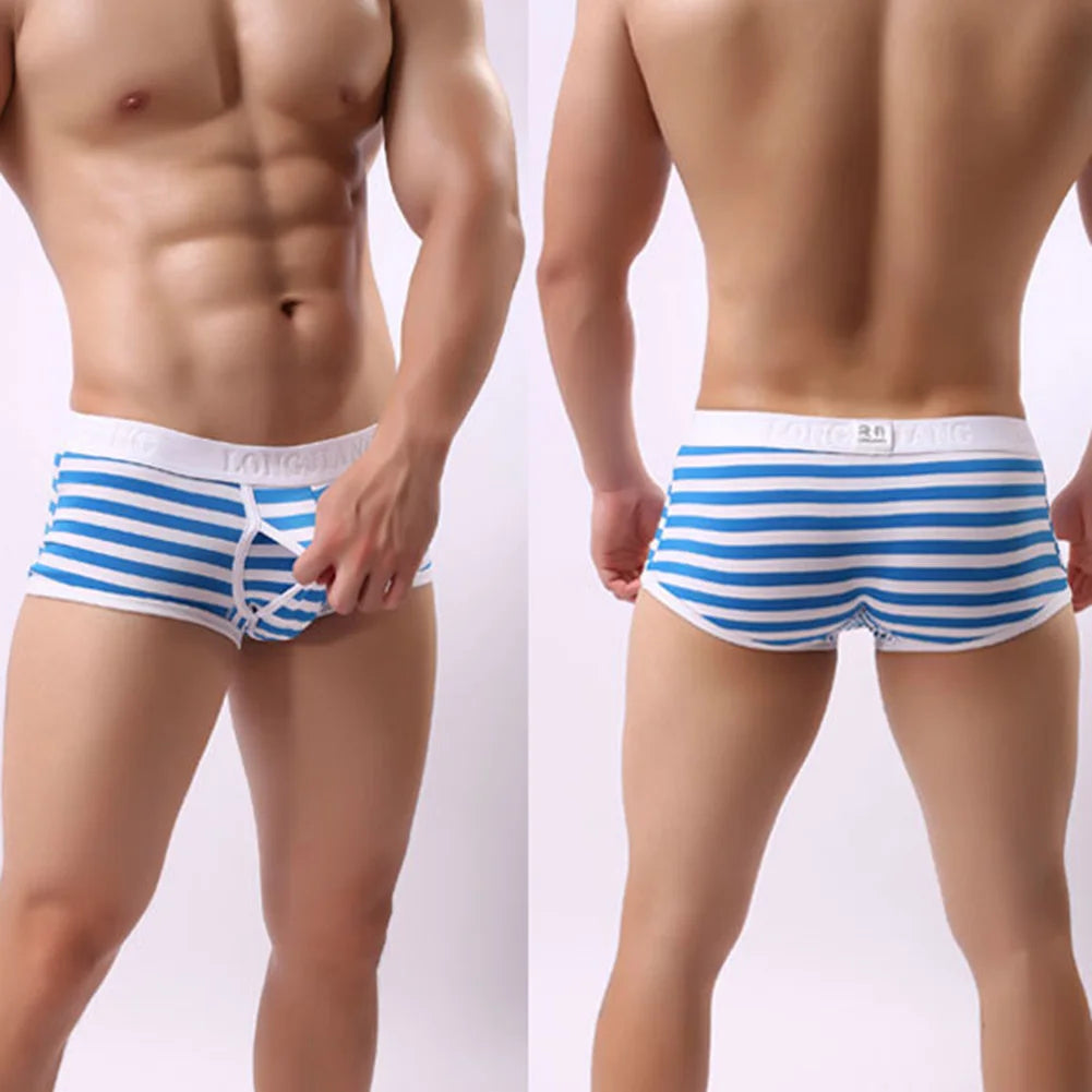 Men's Striped Cotton Boxer Briefs - Cool 4-Corner Boxer