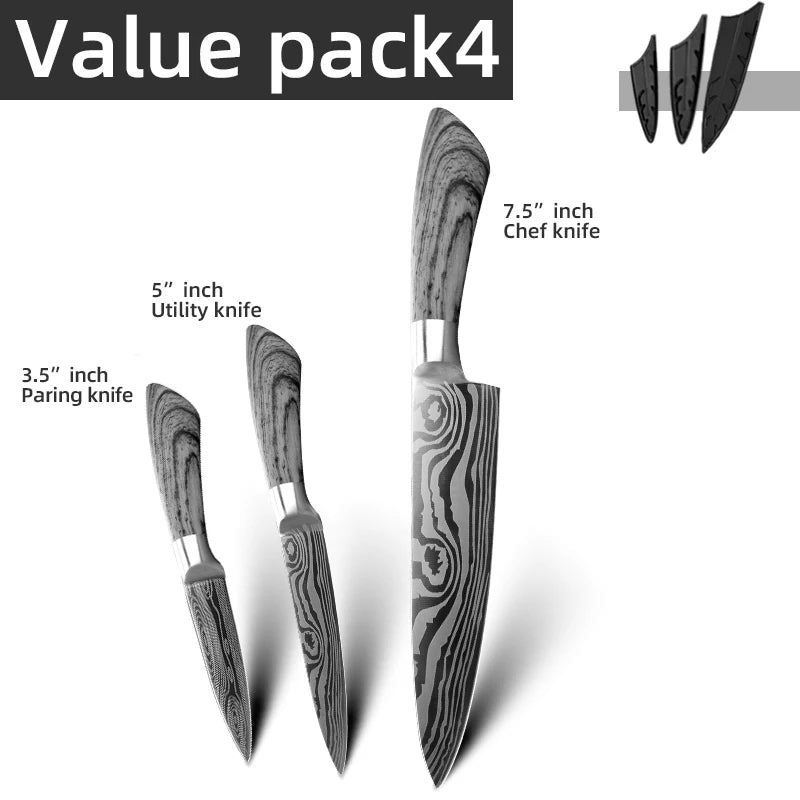 Bộ Dao Bếp Nhật Santoku 7Cr17 440C Vân Damascus