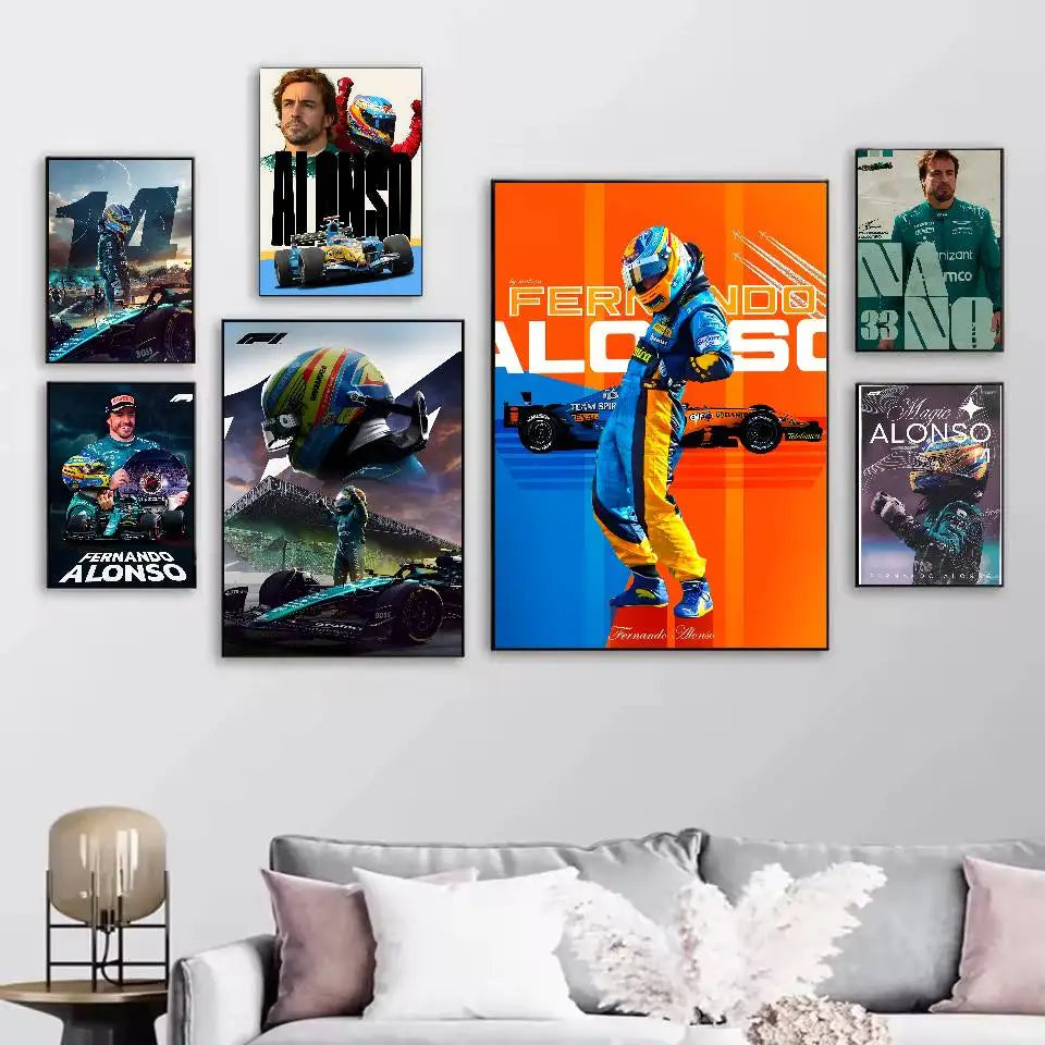 1PC F1 Racing Driver Fernando Alonso Poster Self-adhesive Art Waterproof Paper Sticker Coffee House Bar Room Wall Decor