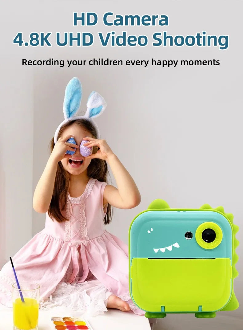 Instant Print Camera for Kids Inkless Sticker Printer for Girls Boys Age 3-12 gift HD Digital Video Cameras Mini Thermal Printer