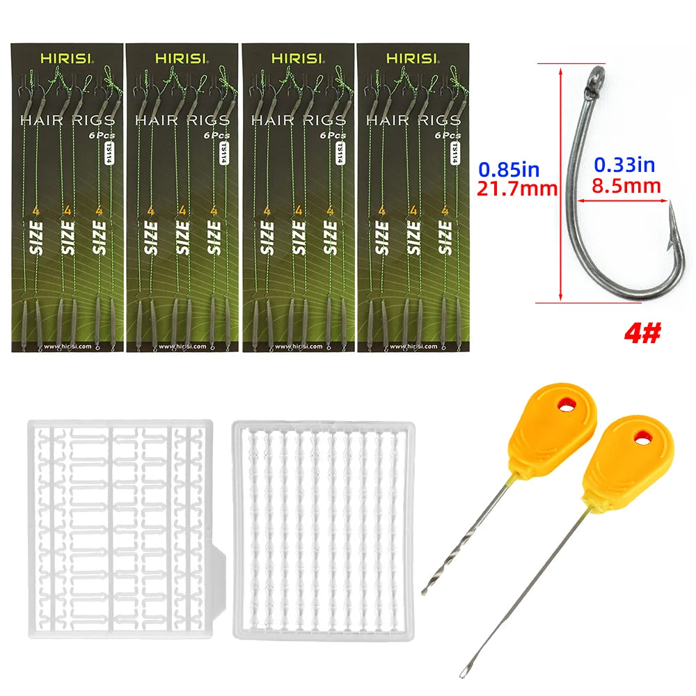 Lưỡi Câu Cá Chép HIRISI Thép Carbon, Dây Bện, Có Ngạnh