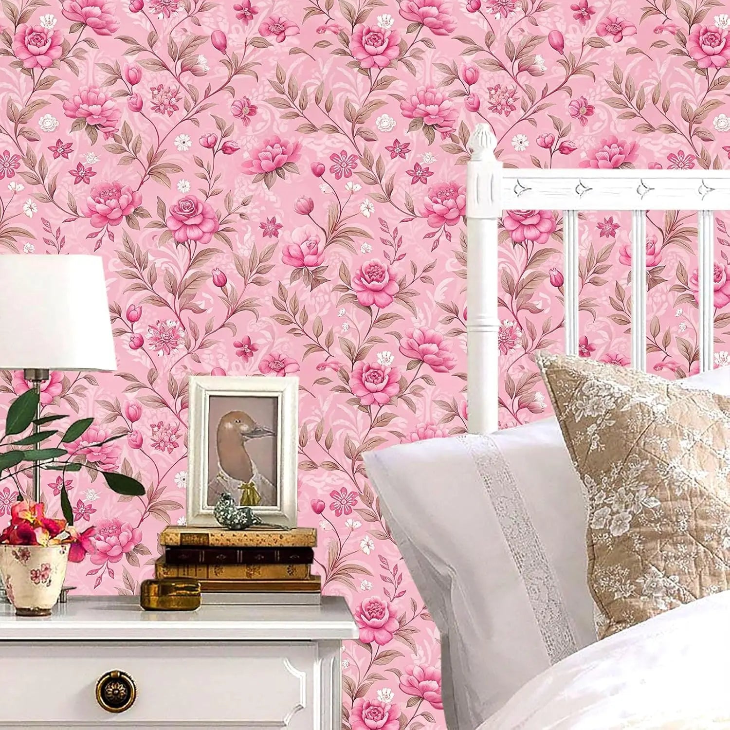 Giấy Dán Tường Hoa Hồng Dính Tạm Chống Nước 50cm