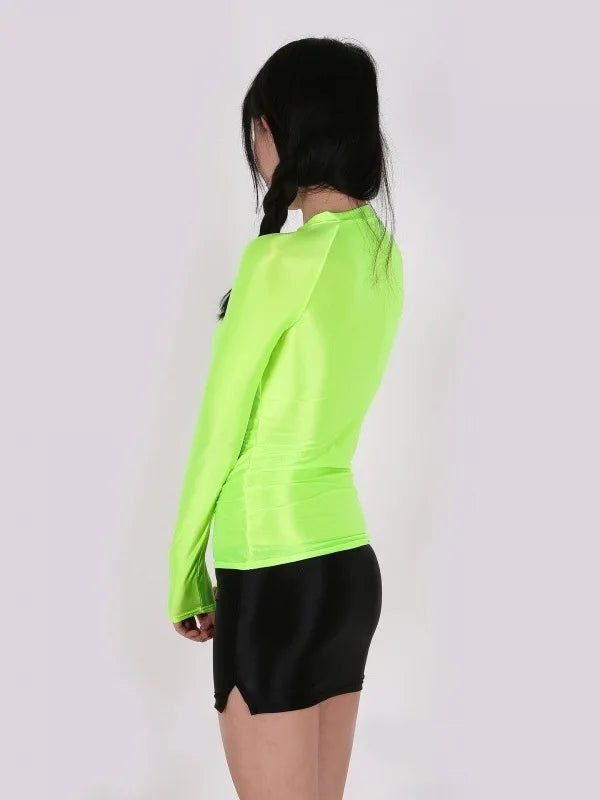 Sexy, fashionable, see-through, long-sleeved, slim-fitting body shirt