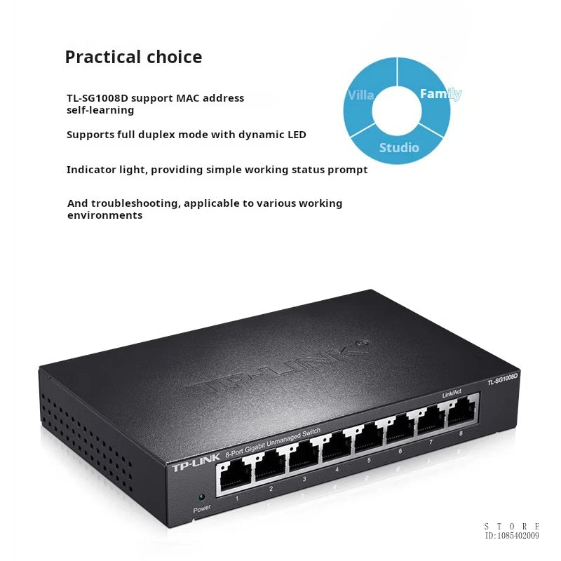 TP-LINK 1000 Mbps 8 Port Gigabit Switch 8 Ports 1000Mbps, Unmanaged Plug and Play TL-SG1008D
