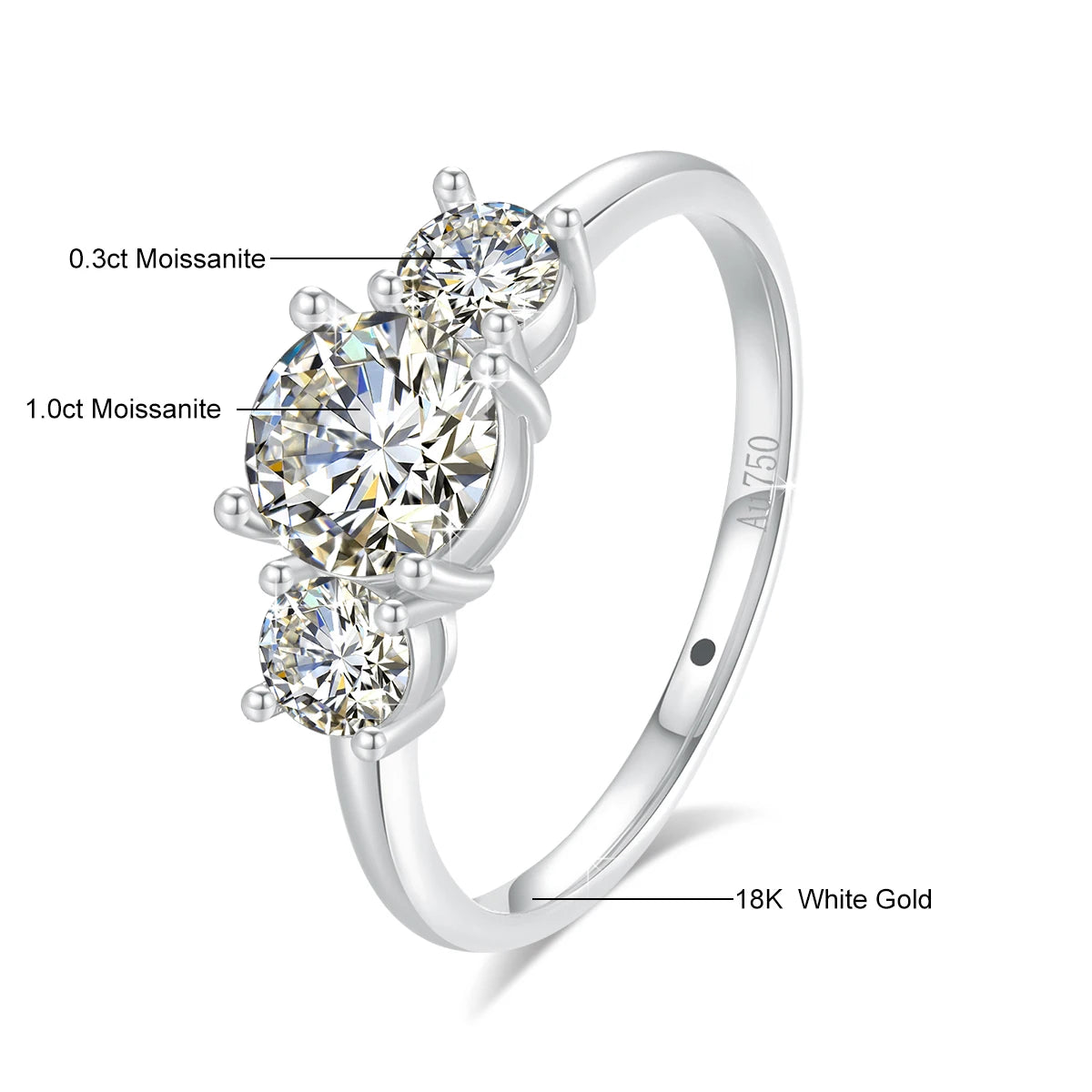 Nhẫn Vàng 18K Nữ 3 Kim Cương Moissanite Cao Cấp