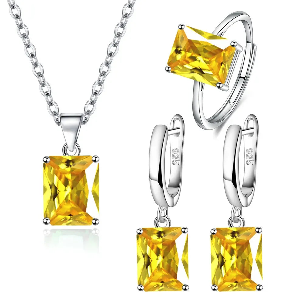 925 Silver Jewelry Set Elegant Rectangle Zircon