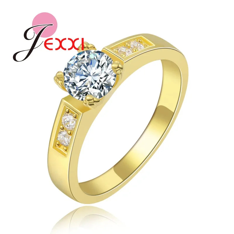 Gold Wedding Rings with Sparkling Crystals