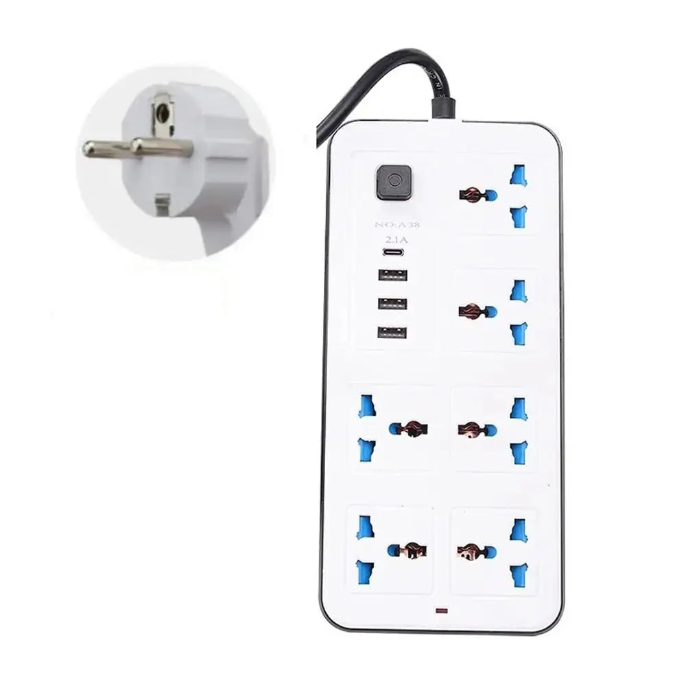 Ổ Cắm Đa Năng 2m, 4 Cổng USB, EU/US/UK, Sạc Nhanh