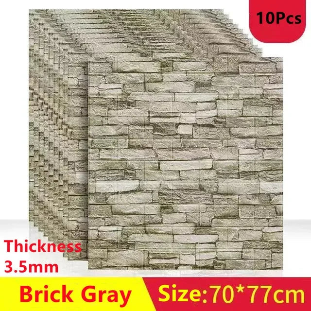 10 Pcs 3D Peel and Stick Wall Stickers Home Decor Living Room Waterproof Foam Vinyl PVC 70X77CM Self Adhesive Panels Wallpaper