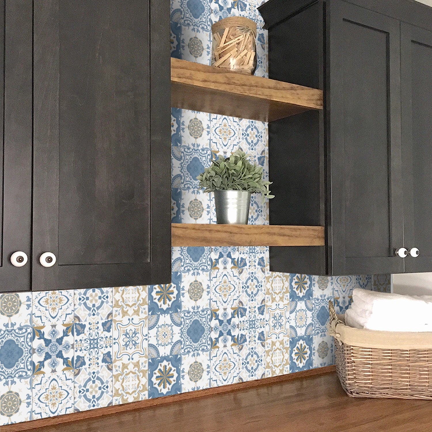 24PCS Set of Light Colored Ceramic Tile Stickers,PVC Peel and Stick Kitchen and Bathroom Wall Stickers Waterproof Self-Adhesive