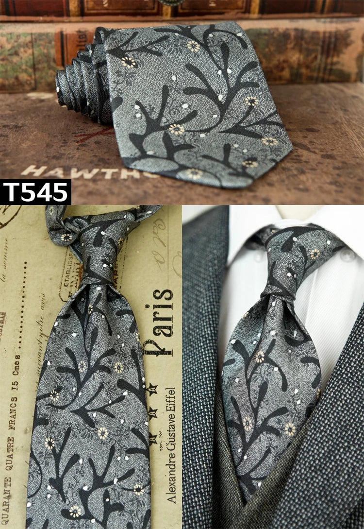 復古領帶，10厘米，100%真絲，抽象圖案