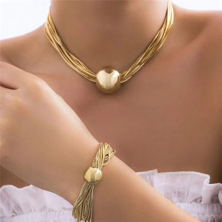 2Pcs/Set Colorful Bohemian Fashion Choker Necklace Bracelet Jewelry Set Classic Cross Chain Accessories for Women Gift Party - Daisan Mart
