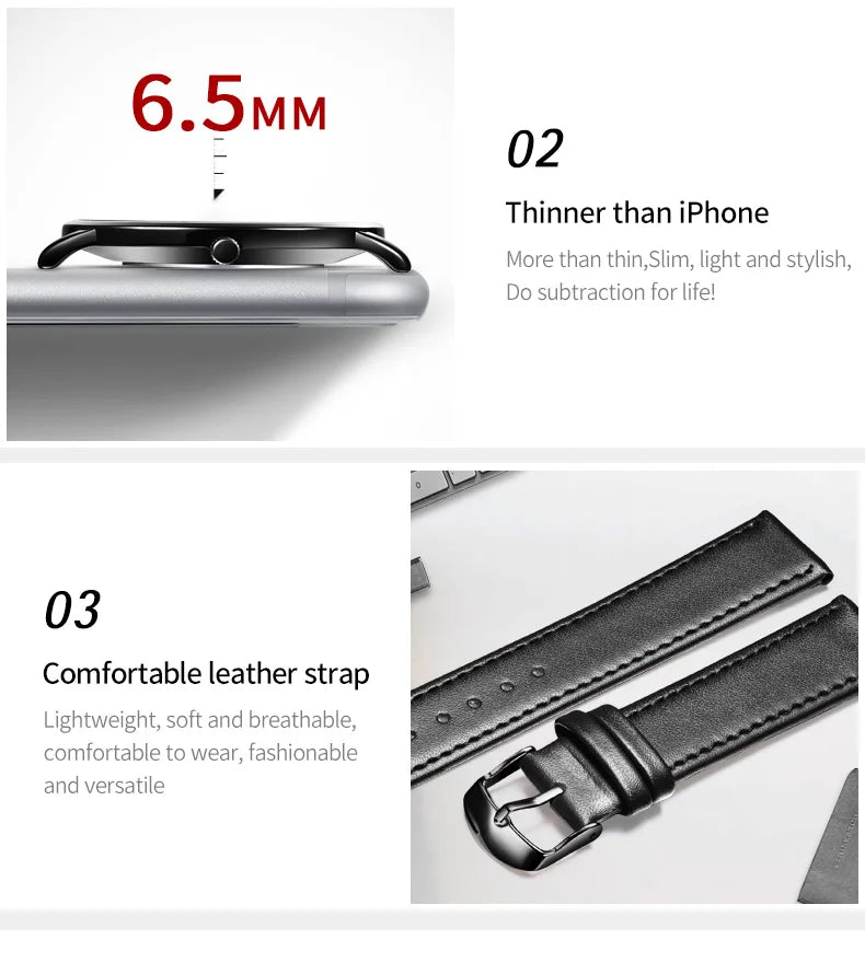 Đồng hồ nam OLEVS siêu mỏng 6.5mm dây da thời trang