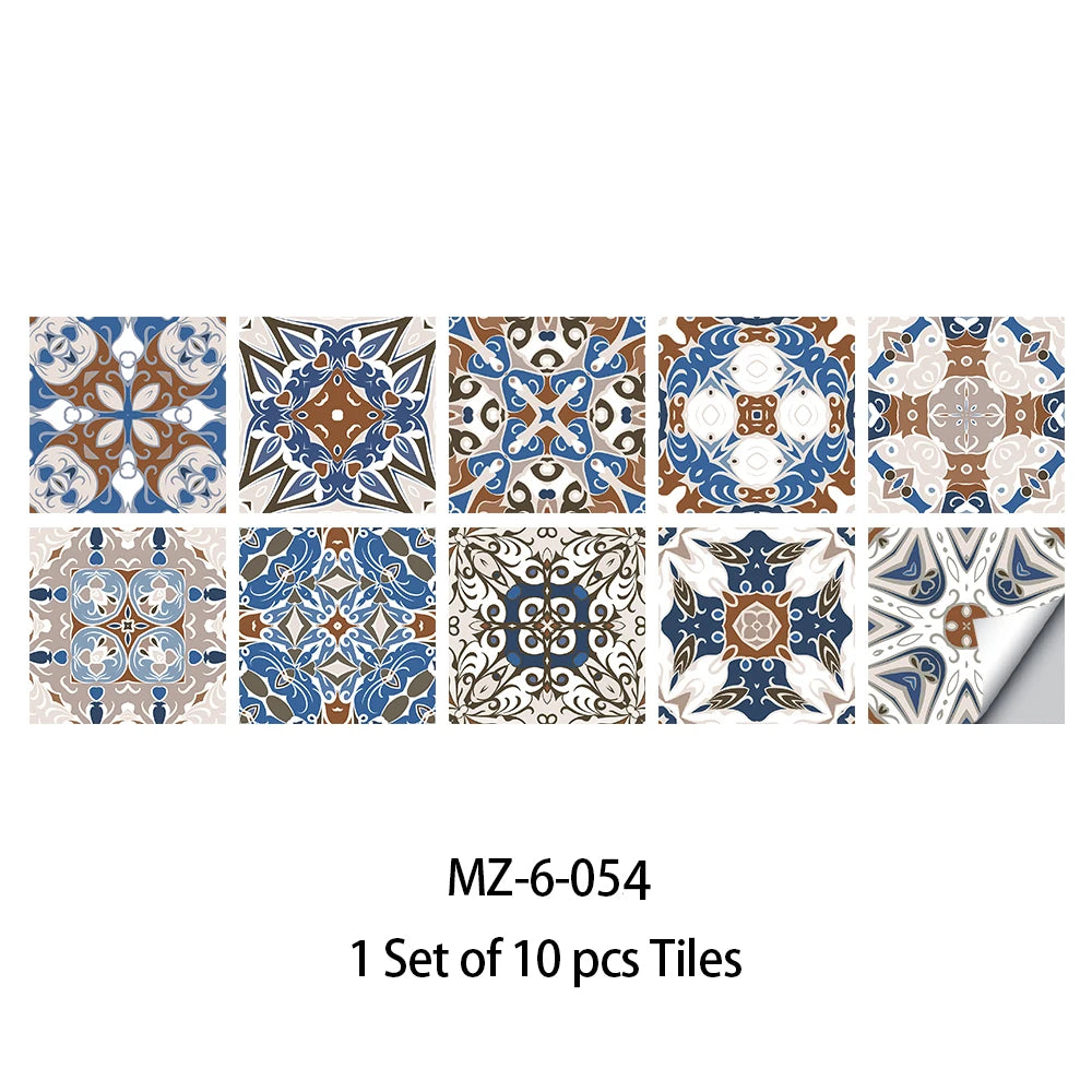 10pcs Blue &amp; Gray Matte Surface Wall Sticker Film For Tiles /Ground in Kitchen Backsplash Floor PVC Art Wallpaper Peel &amp; Stick