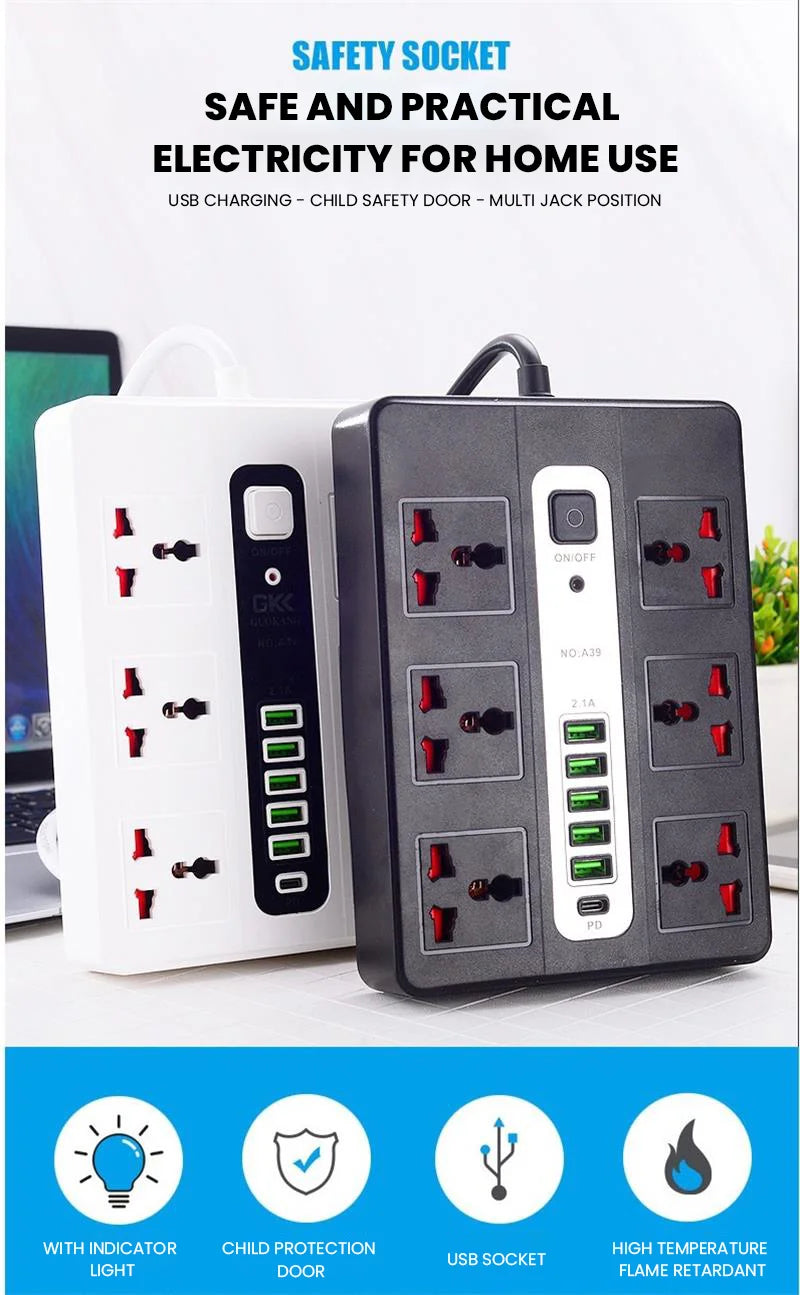Smart Multi-function Socket Fast Charging USB Long