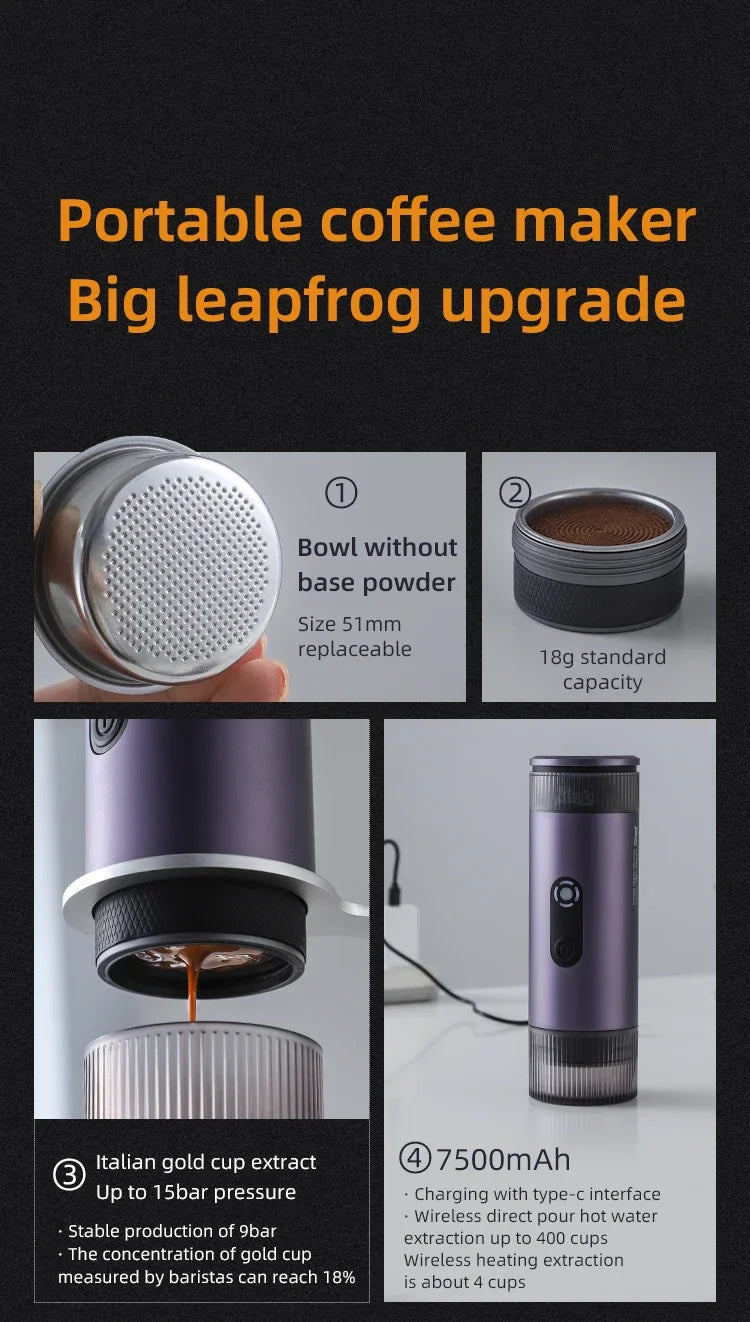 Bincoo Portable Electric Espresso Coffee Maker for Camping Wireless Heating Concentrated Extraction Coffee Machine Red Dot Award - Daisan Mart