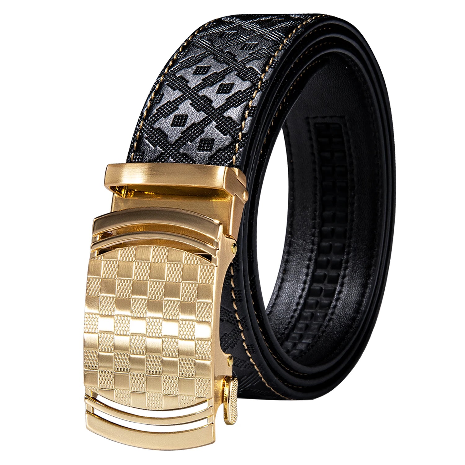High quality black cowhide men's belt with automatic buckle 130cm