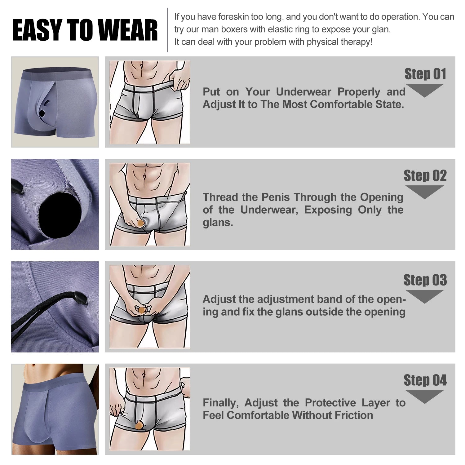 Men's Breathable Pouch Underwear Supports Phimosis Treatment