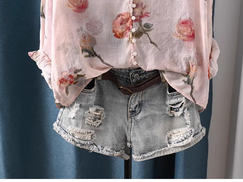 Áo Nữ Vintage V Cổ Hoa Hồng Pháp 2025