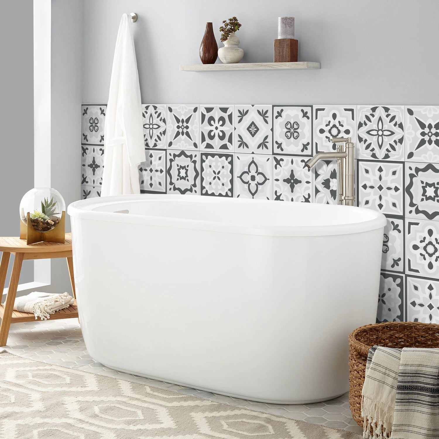 24pcs Of Exquisite Colorful Tile Stickers European Style Wall Stickers Pvc Waterproof Bathroom Kitchen Self-Adhesive Wallpaper