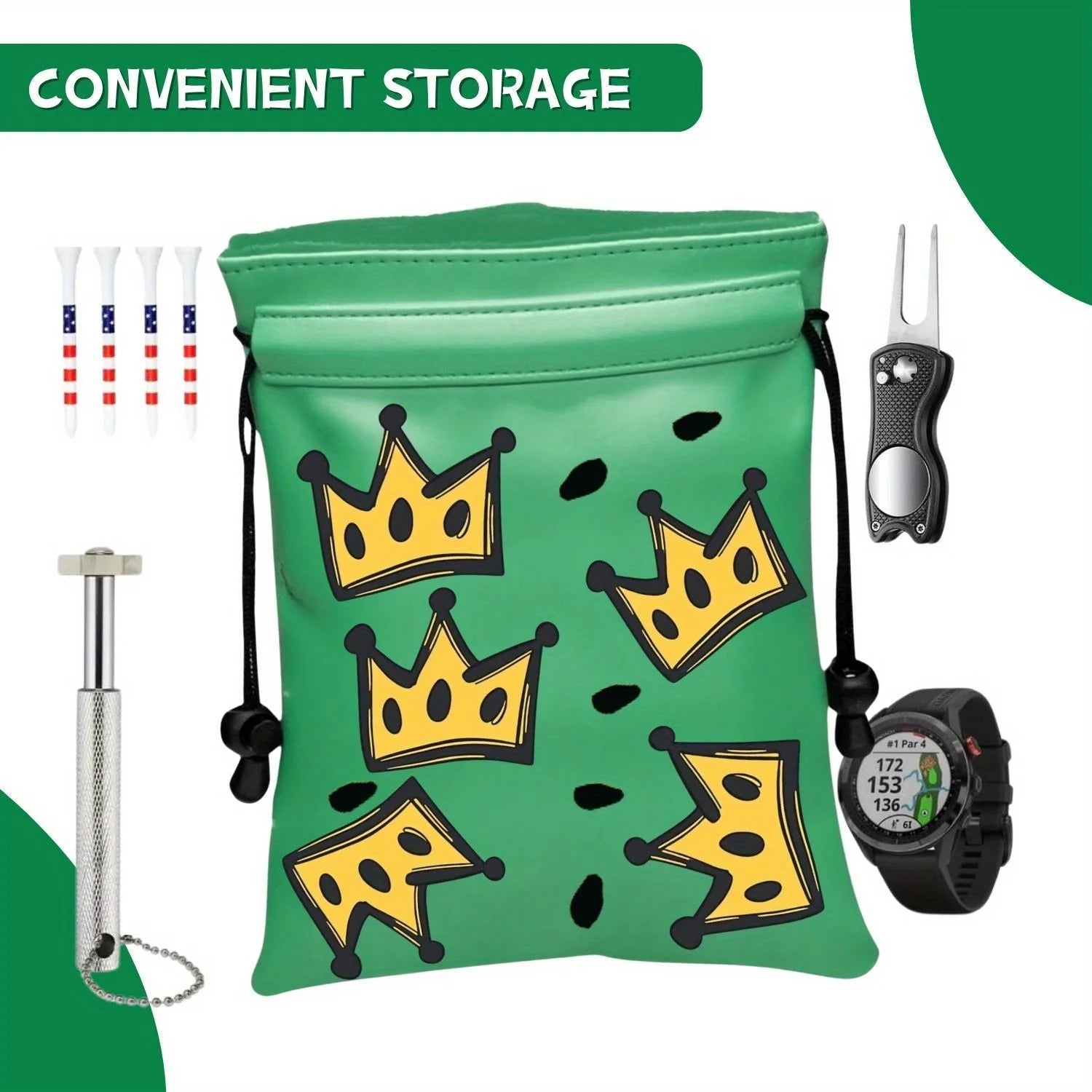 Túi Đựng Phụ Kiện Golf Da PU Họa Tiết Gậy Tee Vui Nhộn