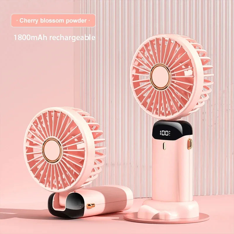 Handheld Mini Fan Foldable Portable Neck Hanging Fans 5 Speed ​​USB Rechargeable Fan with Phone Stand and Display Screen 1800mAh