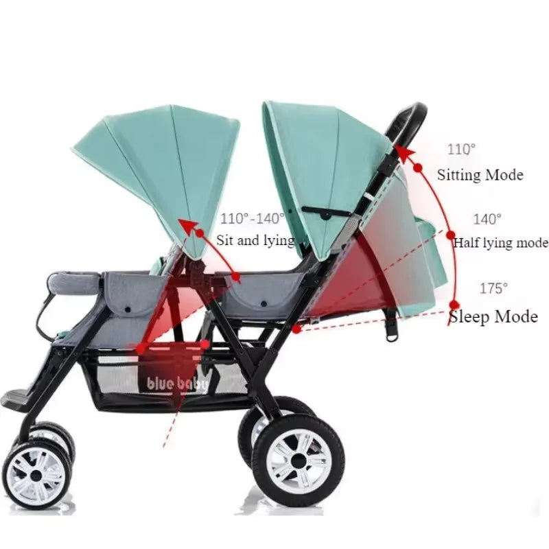 Premium Foldable Lightweight Double Stroller, Front and Back, Safe