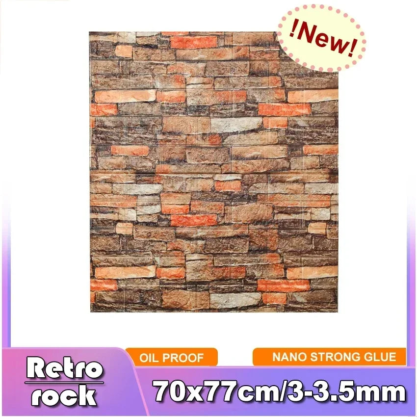 3D Brick Wall Sticker Strong three-dimensional 77*70cm Monochrome and Retro adesivos de parede paper Bring the fun of home life - Daisan Mart