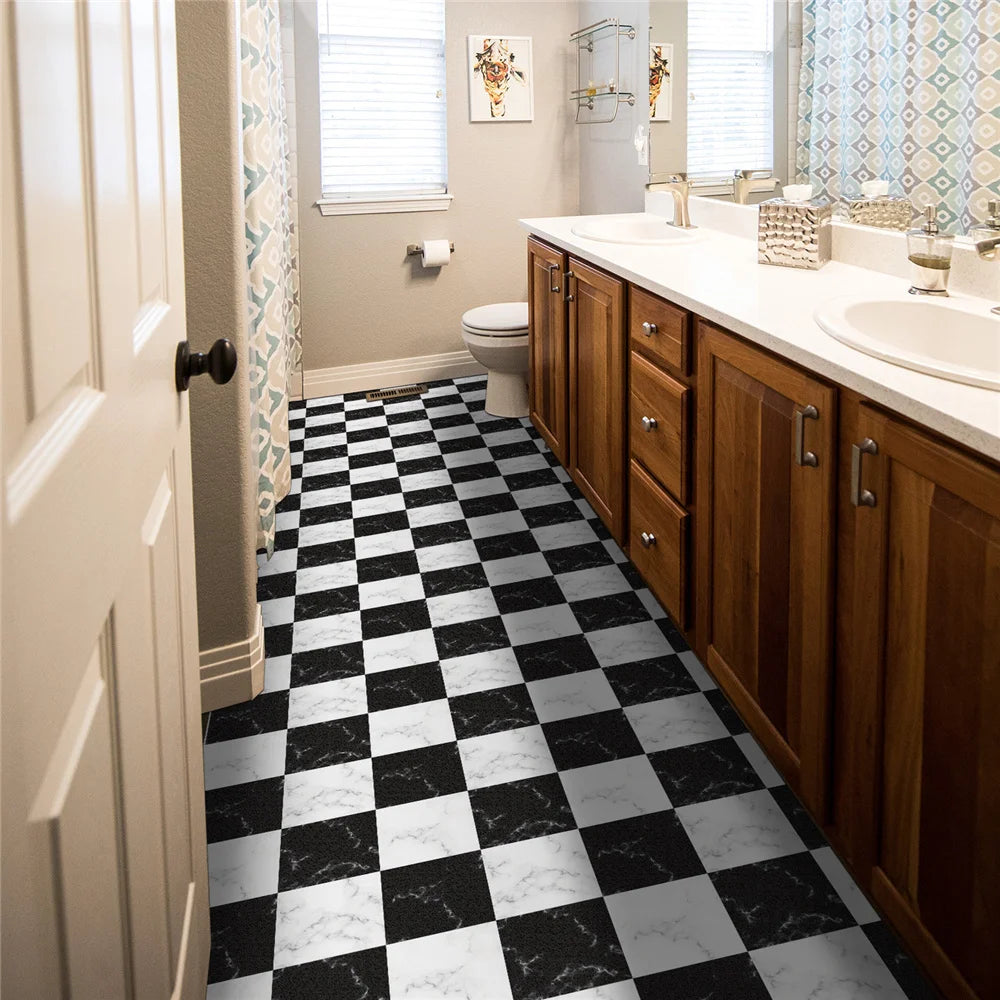 Black And White Mosaic Tiles Marble Texture Floor Sticker Kitchen Floor Renovation Decorative Stickers Self-adhesive Wallpaper