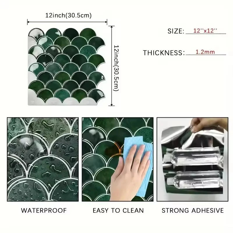 1pc Self Adhesive Wall Tiles Heat Resistant Peel Stick Kitchen Backsplash Waterproof Stickers Tile Sheet For Home Decor